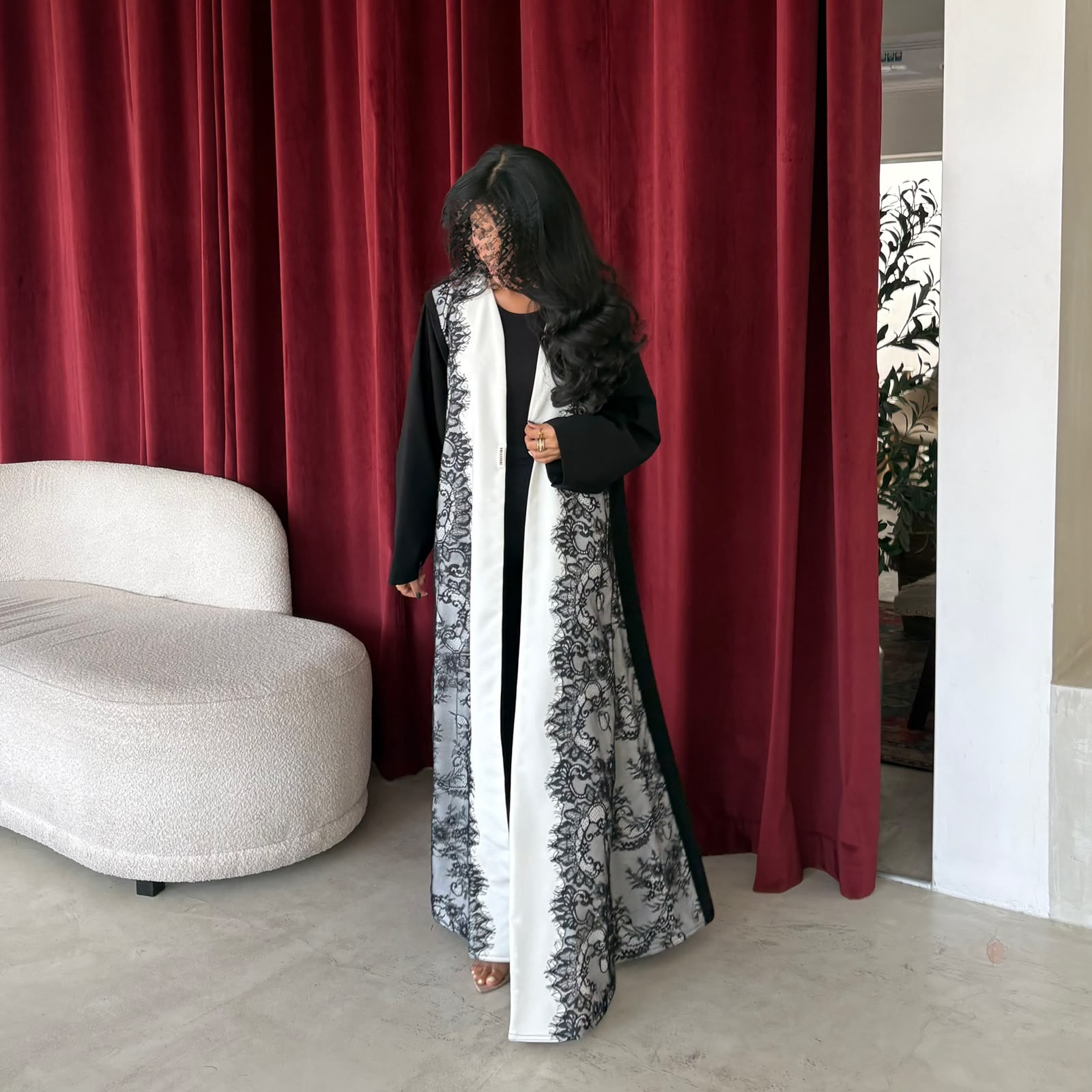 Ivory Lace Abaya 1